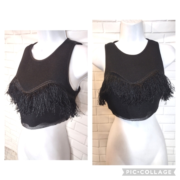 Forever 21 Black Fringe Neoprene Crop Top - Picture 1 of 9